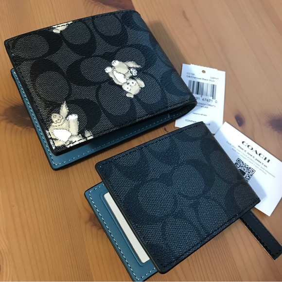 🐶 ❤️ Coach 3 In 1 Wallet In Signature Canvas With Happy Dog Print - Picture 6 of 10